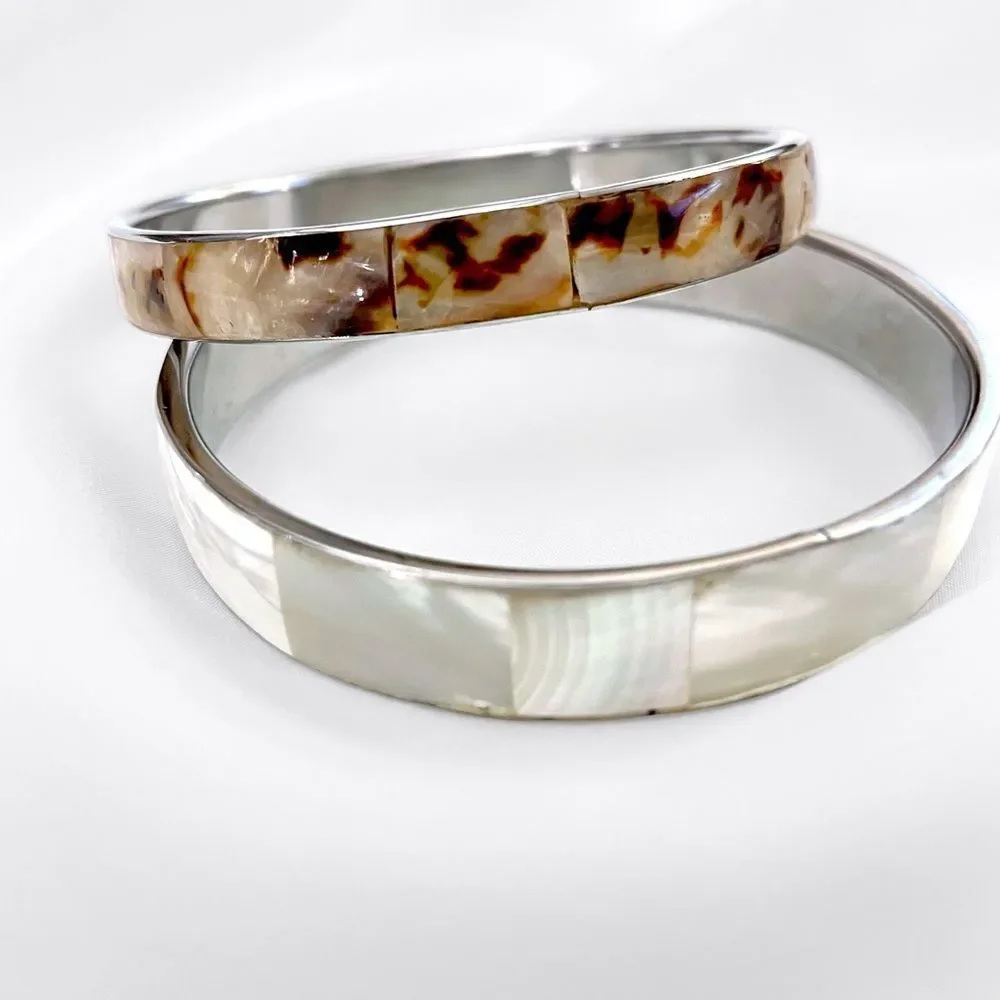 Mother of Pearl & Tortoise Shell Bangle Bracelets - Picture 4 of 5